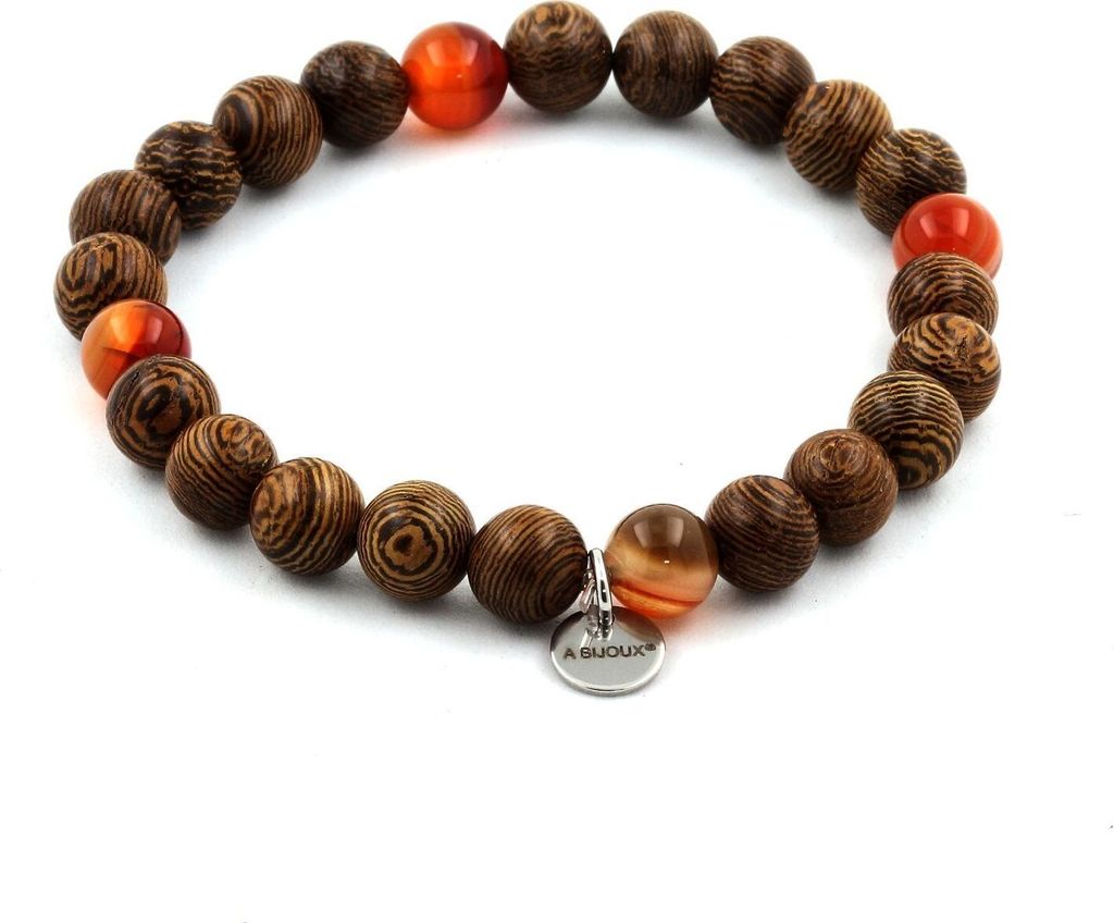 Armband aus gebänderten Achatperlen + Holz 8 mm