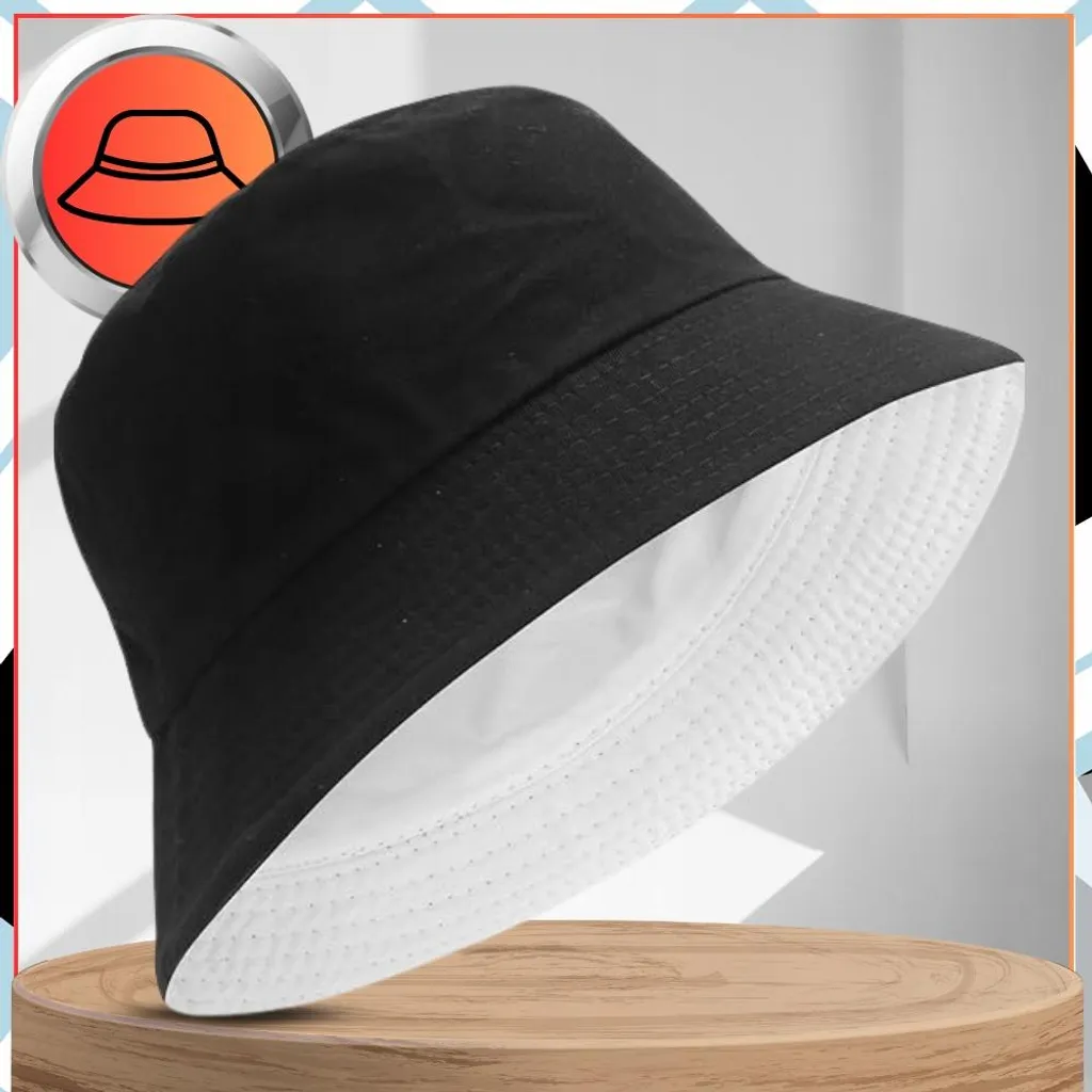 EDIBAZZAR Cappello a Secchiello Double-Face Bianco e Nero - Stile Estate - 5