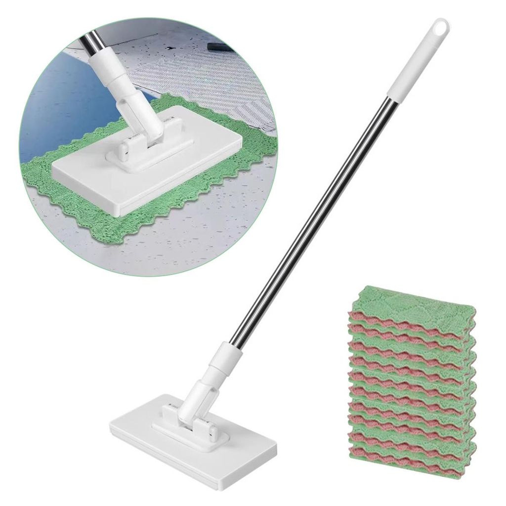 Bodenwischer mit Druckklemmsystem, Wischmop mit Knopfdruck-Tuchwechsel, automatische Tuchklemmung, inkl. 10 wiederverwendbarer Mikrofasertücher