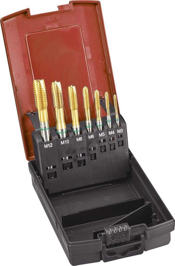 FORMAT GT Maschinengewindebohrerset HSSE DIN371/DIN376 TiN DL UNI M3-M12 6H, Schneidstoff:HSSE, Gewinde:M3-M12