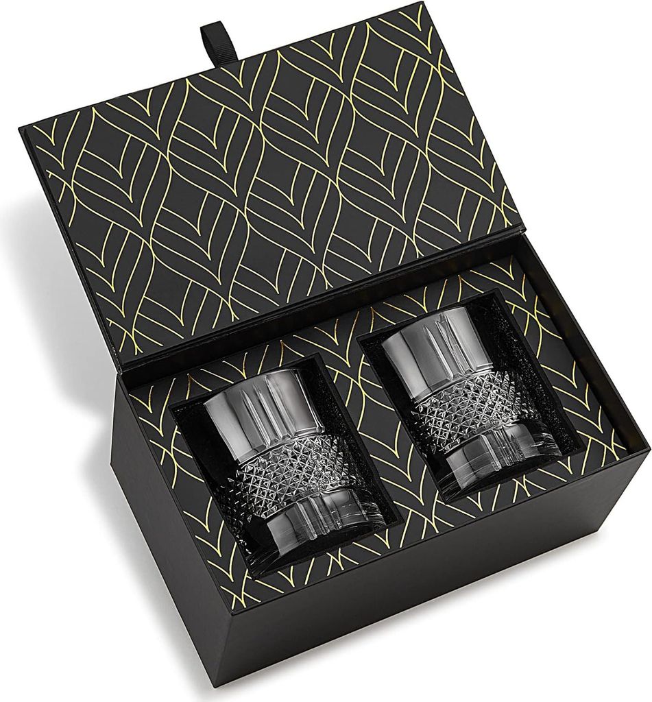 Set von 2 Kristall-Whiskygläsern - Reserve-Gläser für Old-Fashioned-Cocktails - 340 ml - Geschenkbox mit Goldfolie