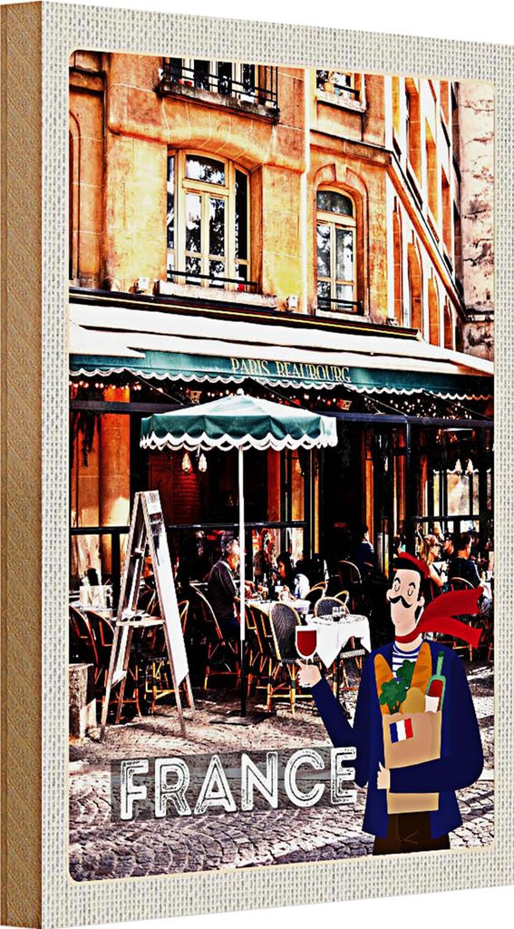 Holzschild Reise 20x30cm Frankreich Innenstadt Restaurant Wein