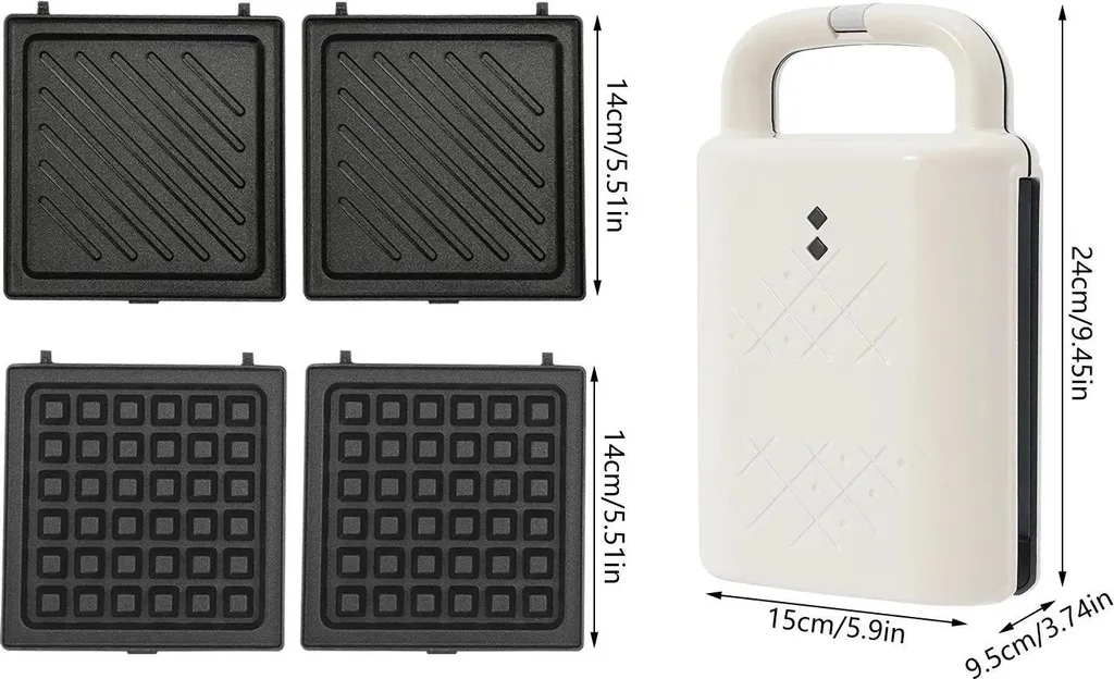 Macchina Sandwich e Waffle 2 in 1 Bianco - Piastra 650W Antiaderente - 2