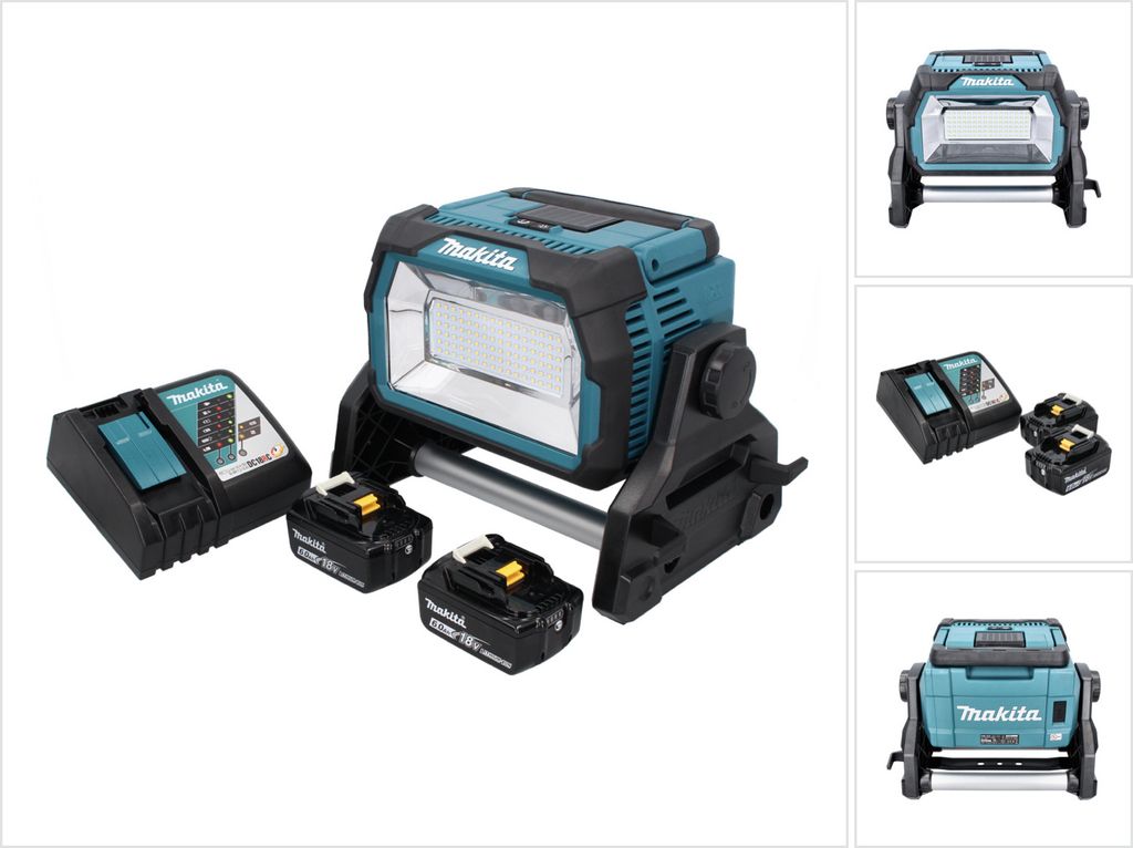 Makita DML 809 RG Akku LED Baustrahler 18 V 10000 lm + 2x Akku 6,0 Ah + Ladegerät