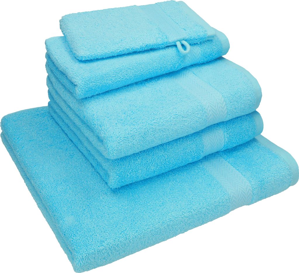 Betz 5-tlg. Handtuch - Set NICE Pack 100% Baumwolle 1 Duschtuch 2 Handtücher 1 Gästetuch 1 Waschhandschuh Farbe - türkis