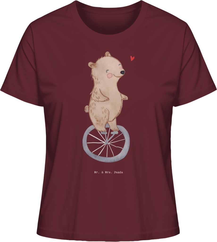 Mr. & Mrs. Panda damen shirt Bär Einrad fahren Größe XL - Burgundy - Geschenk, Oberteil, Kurzarmshirt, Sommershirt, Basic, T-Shirt