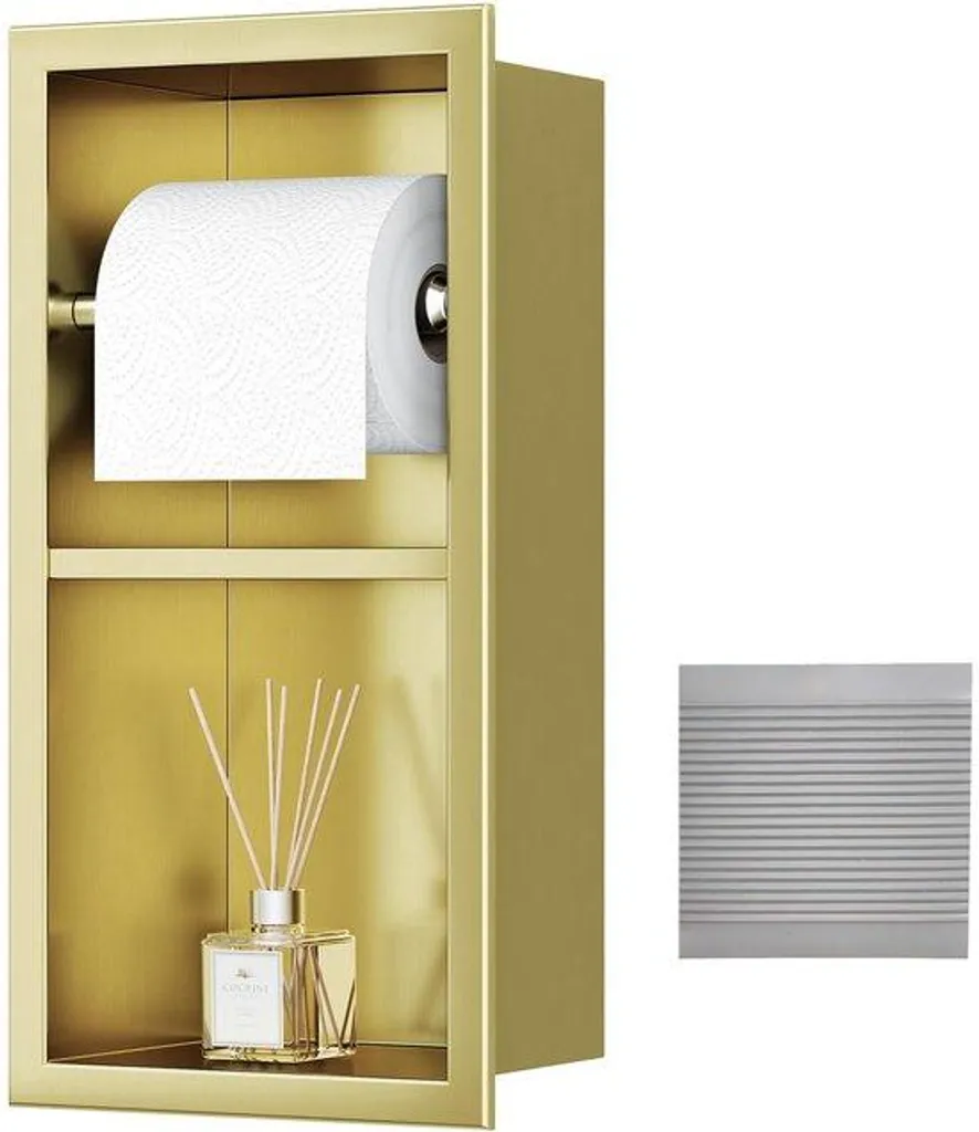 Porte-rouleau papier toilette encastré en acier doré - 34 x 18 cm