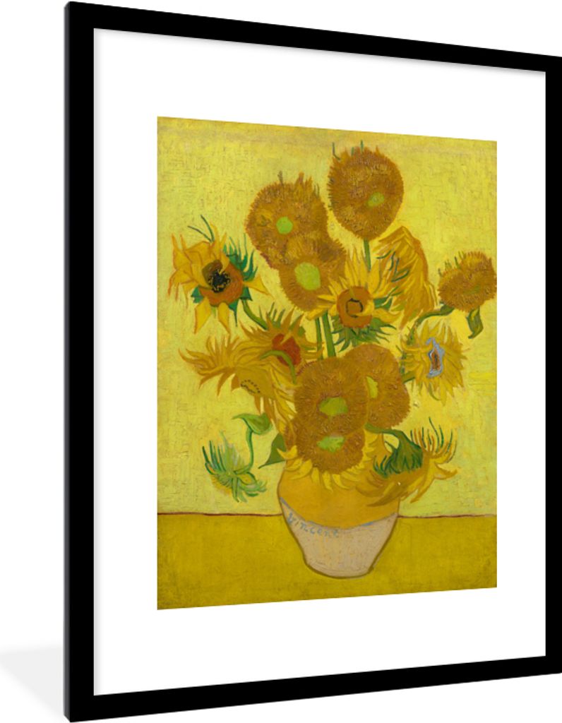 MuchoWow MuchoWow Gerahmtes Poster Sonnenblumen - Vincent van Gogh 60x80 cm - Poster mit zchwarzem Bilderrahmen - Wohnzimmer - Dekorationen - P...
