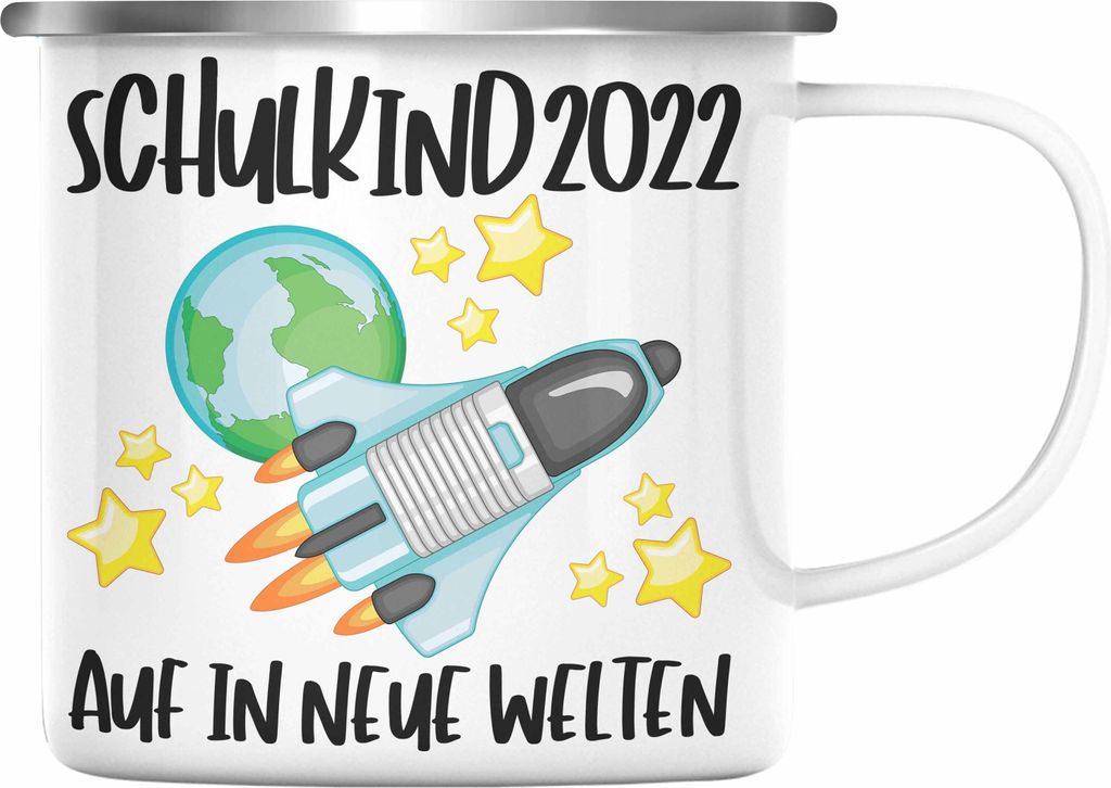 Trendation - Schulkind 2022 Einschulung Mädchen Junge Geschenk Schultüte Emaille Tasse Schulstart 1 Schultag Schuleinführung Schulanfang Geschen...