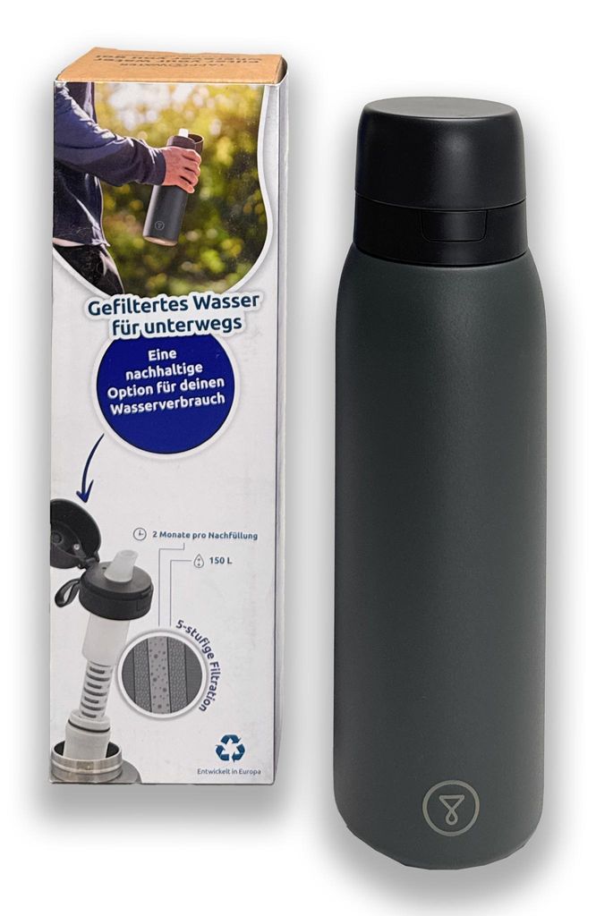 0,7-liter-wasserfilterflasche aus schwarzem isolierglas Produktbild 