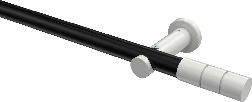 Interdeco Gardinenstange / Vorhangstange Schwarz / Weiß, Typ Platon Elanto (Rillenzylinder) ohne Ringe, 20 mm Ø 1-läufig, 100 cm