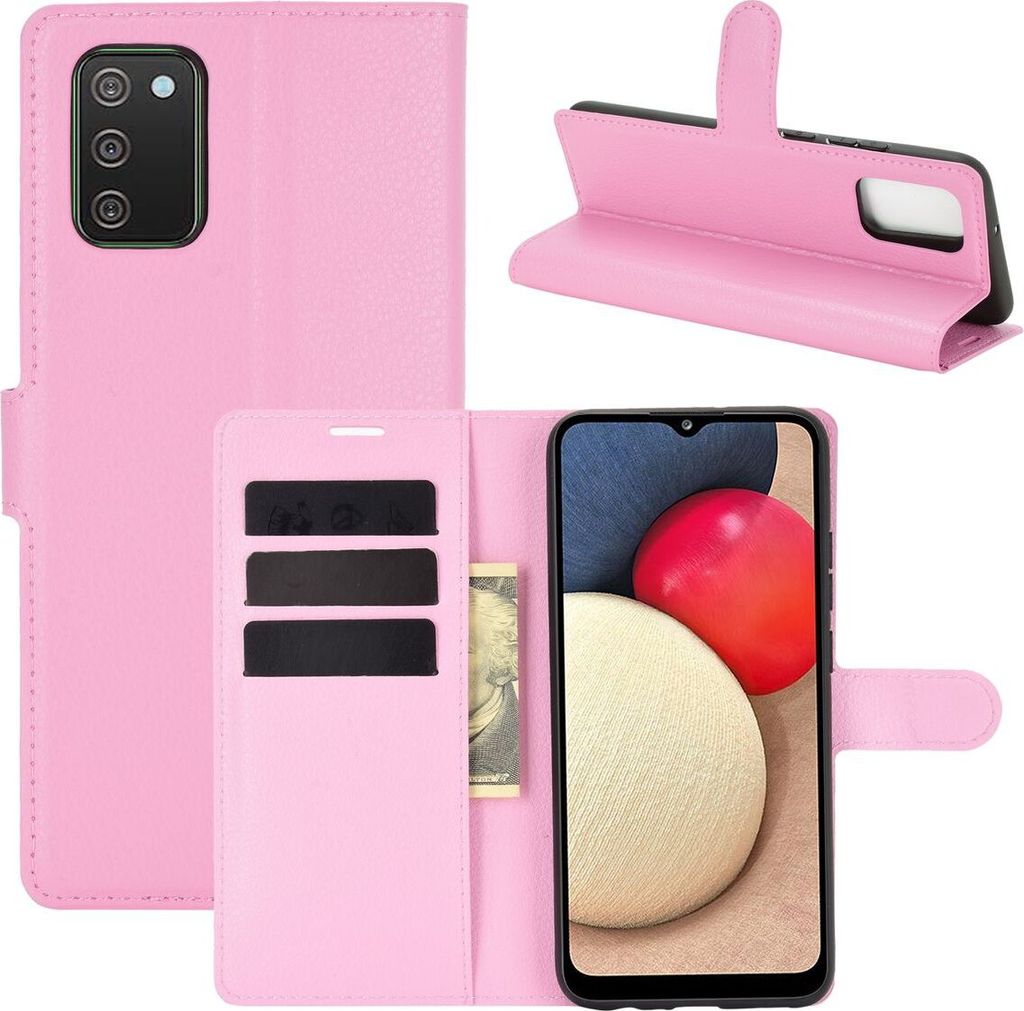 Schutzhülle für Samsung Galaxy A02s Case Handy Hülle Cover Case Schutztasche Wallet, Farbe:Rosa