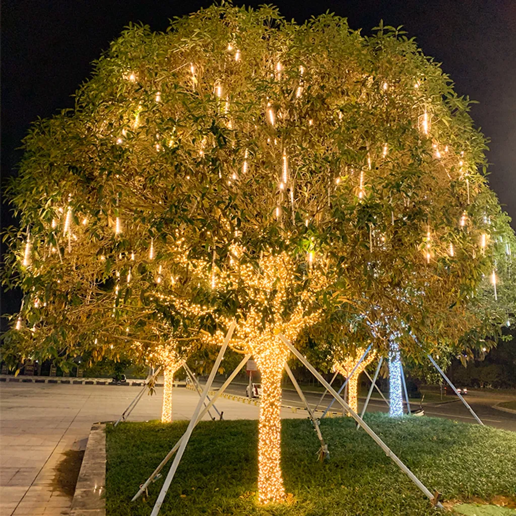 Luci Pioggia di Meteore 288 LED Bianco Caldo per Esterni e Natale - 3