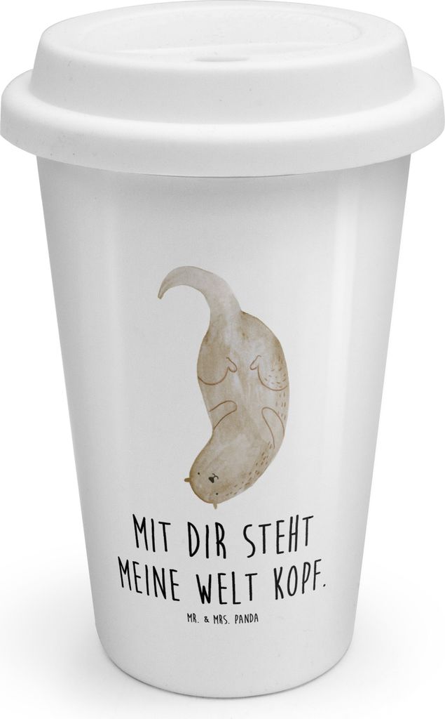 Mr. & Mrs. Panda ToGo Kaffeebecher Otter Kopfüber - Weiß - Geschenk, Thermobecher, Verknallt, Liebe, To Go Becher, Seeotter, kaffee, Coffee, Nied...