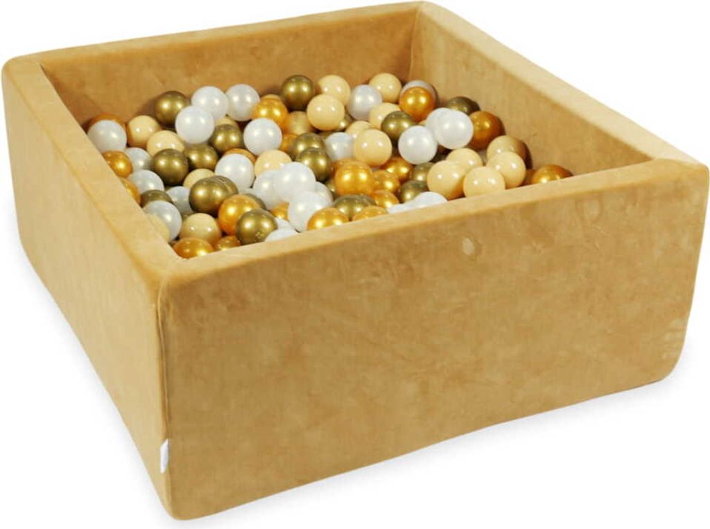 Bällebad 90x90 Samtig weich Carmel – Mit 400 Bällen / Beige, Altgold, Gold, Meerjungfraueneffekt