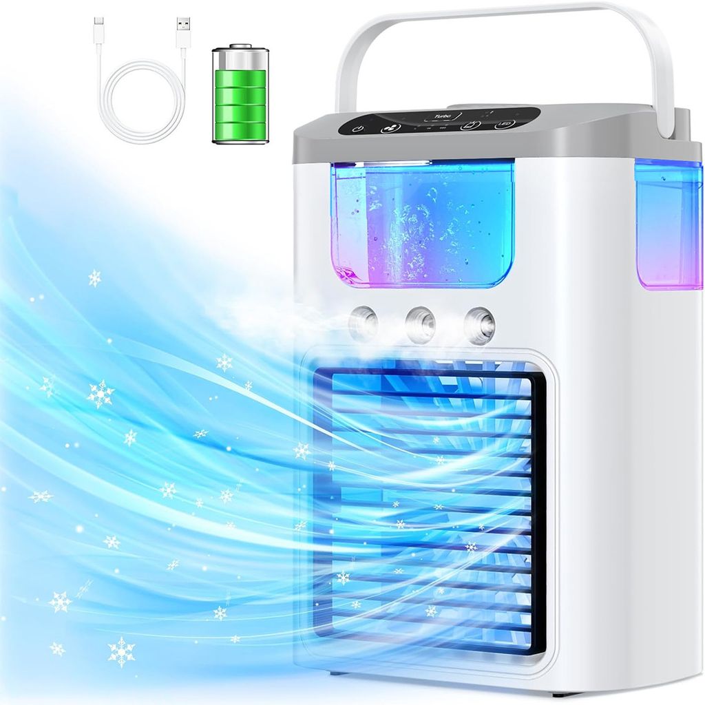 Tragbare Klimaanlage mit Sprühnebel,Mini Luftkühler mit 3 Windstufen für Auto, Küche, Schreibtisch,Grau mobiles Klimagerät