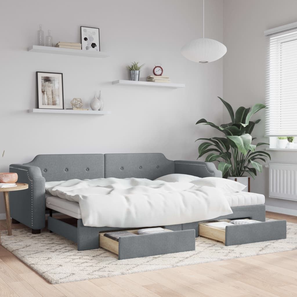 CLORIS Bettsofa Tagesbett Ausziehbar mit Schubladen Hellgrau 80x200 cm Stoff, 61,45 kg