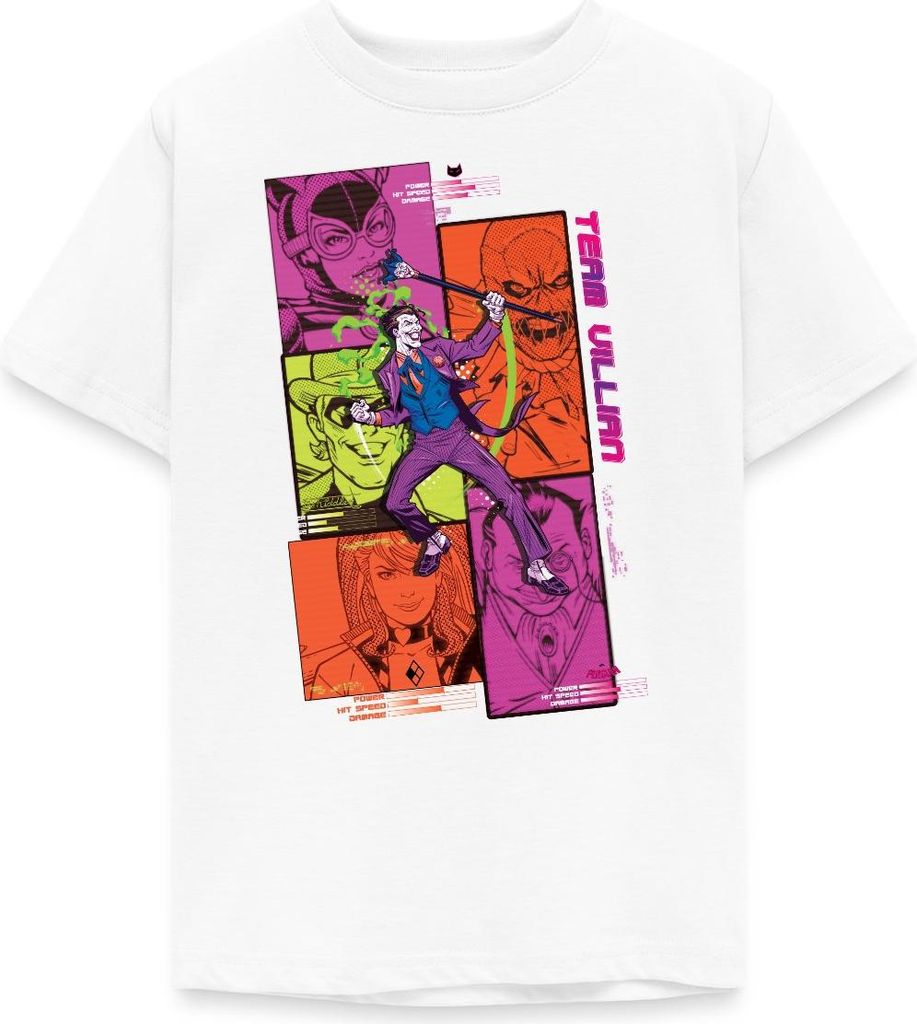 Spreadshirt Batman Team Villain Mit Joker Und Comic-Panels Teenager T-Shirt, 152/164 (12-14 Jahre), Weiß