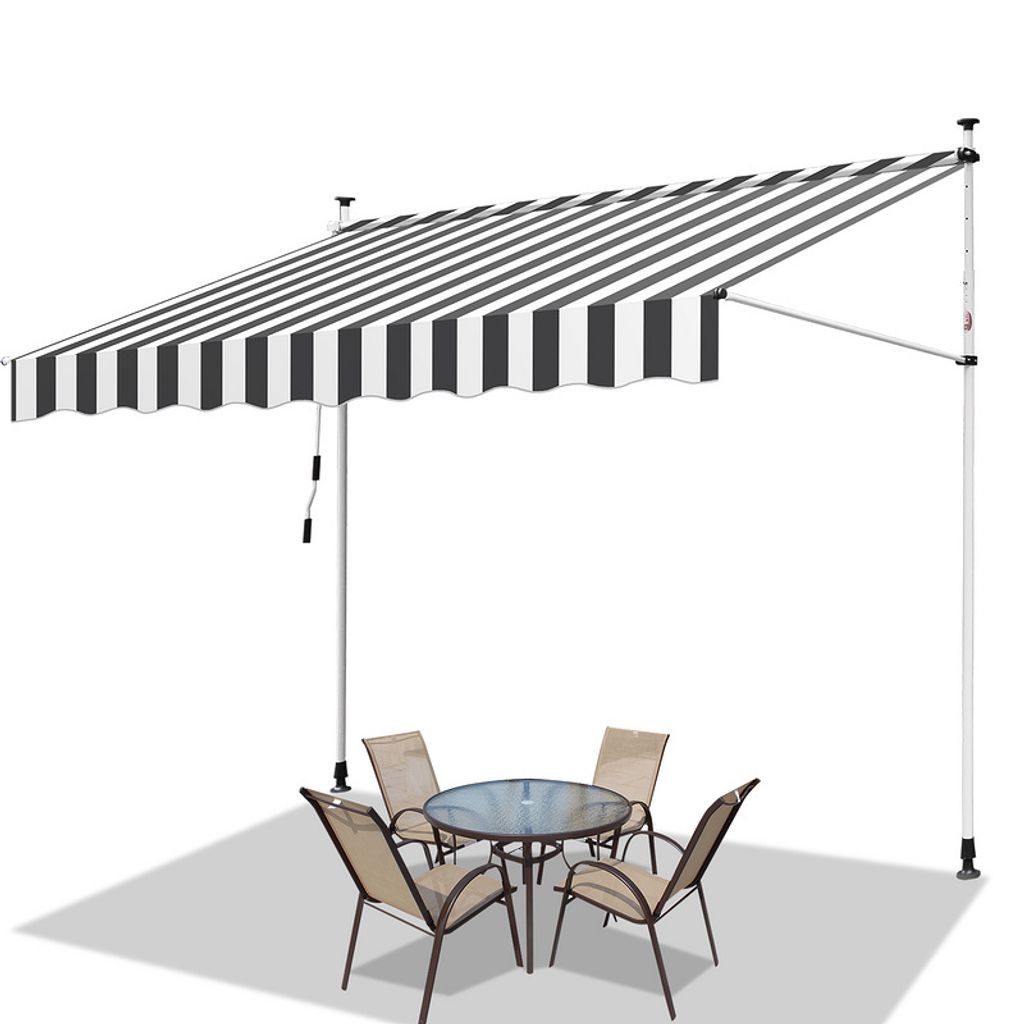 Hengda Klemmmarkise 300x120cm Markise Höhenverstellbare Balkonmarkise mit Handkurbel Sonnenschutz ohne Bohren für Terrasse und Balkon Grau Weiß