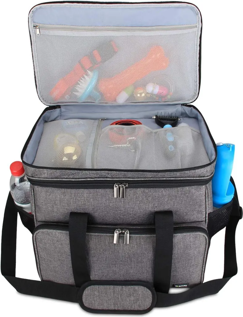 Organizer da Viaggio per Cani Grigio | Borsa Trasporto Cibo e Giochi - 2