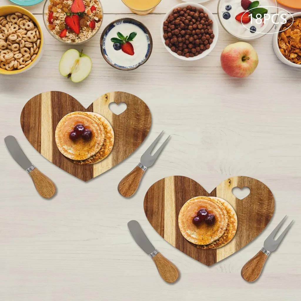 Set da formaggio - Tagliere - Legno - Vassoio da portata - Confezione regalo - Cucina - 9