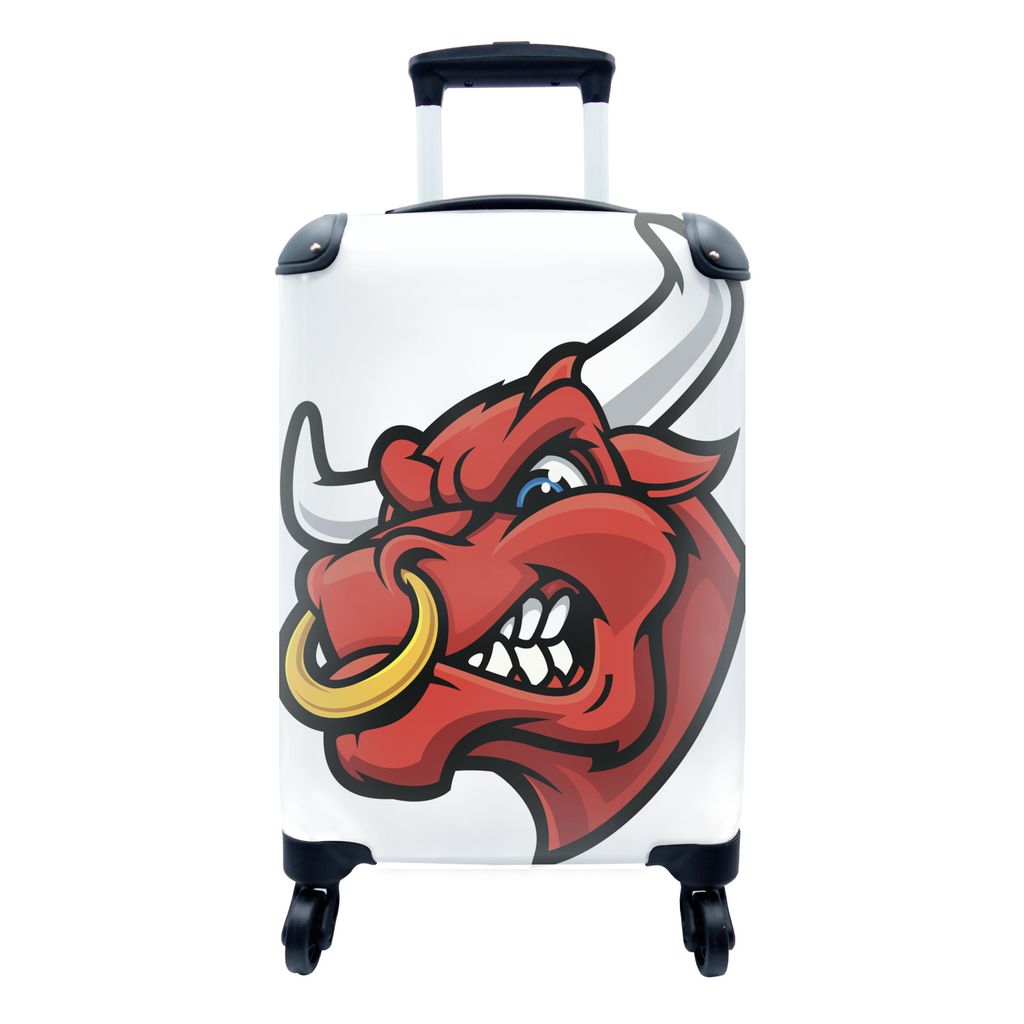 MuchoWow Koffer Handgepäck Trolley Rollkoffer Kleine Reisekoffer mit 4 Rollen - Illustration eines aggressiven Bullen - Cabin Size < 55x40x23 cm...