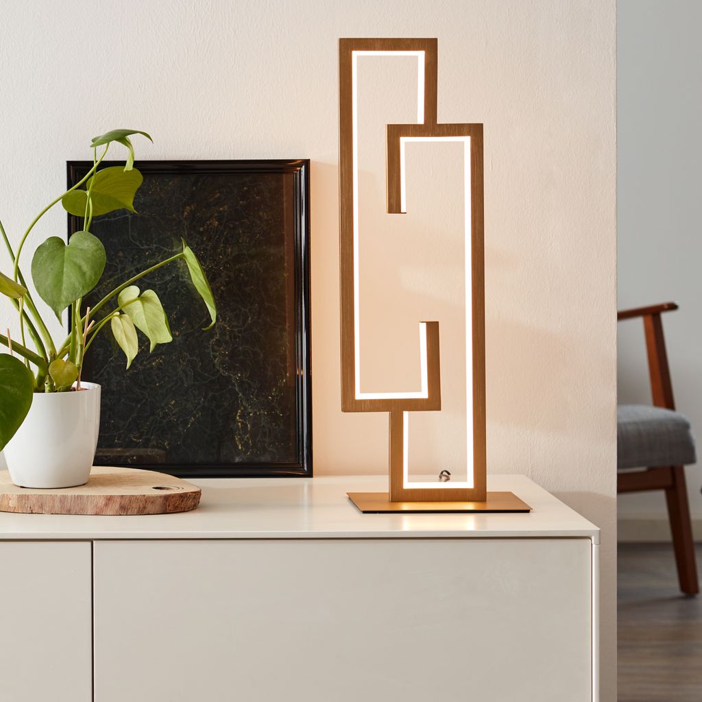 BRILLIANT goldene LED Tischlampe GWYN | dekorative Tischleuchte mit Schnurzwischenschalter | 16W 2000 Lumen 3000 Kelvin | Metall/Kunststoff | 59cm ...