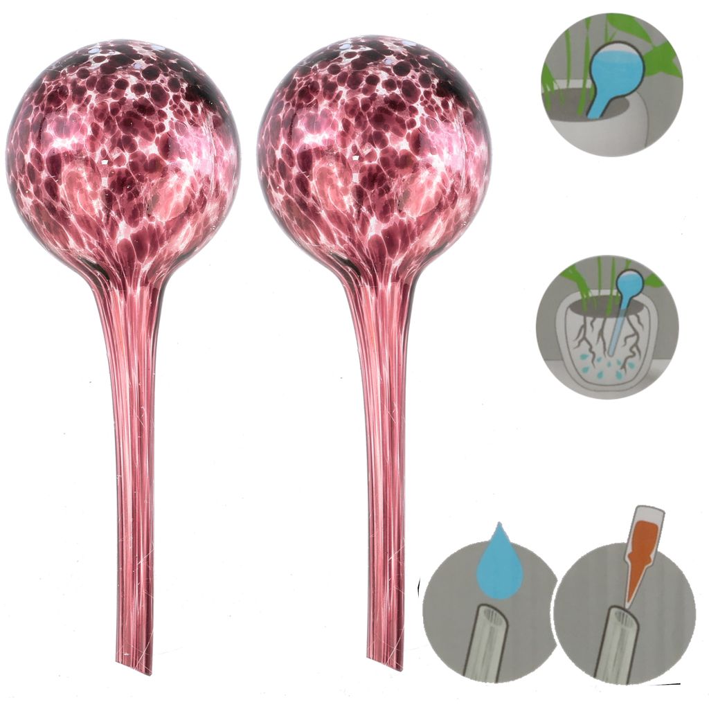 Wasserspender 2 Stück Set aus Glas für Topfpflanzen, Kugel, rund Ø 8 cm Farbe Violett 200 ml modern, häusliche Bedingungen, für töpfe, für b...