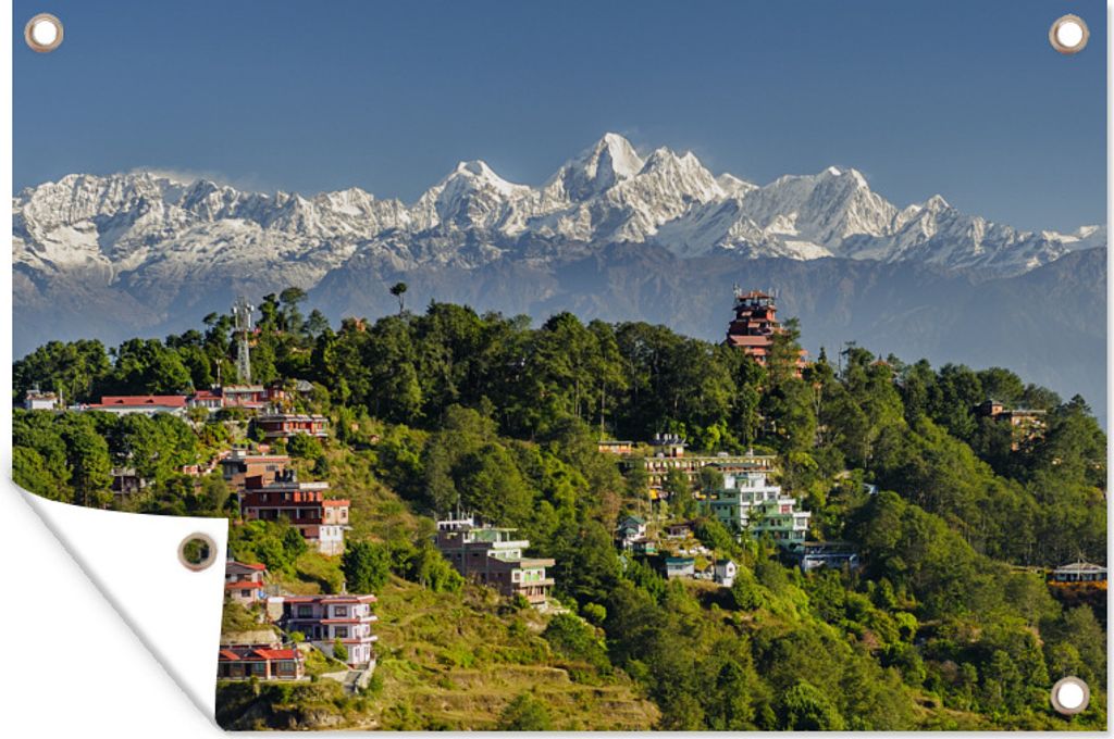 MuchoWow 90x60 cm Outdoor-Poster Gartendeko Sichtschutz Garten Poster für den Garten Morgendlicher Blick auf die Berge des Himalaya von Nagarko...