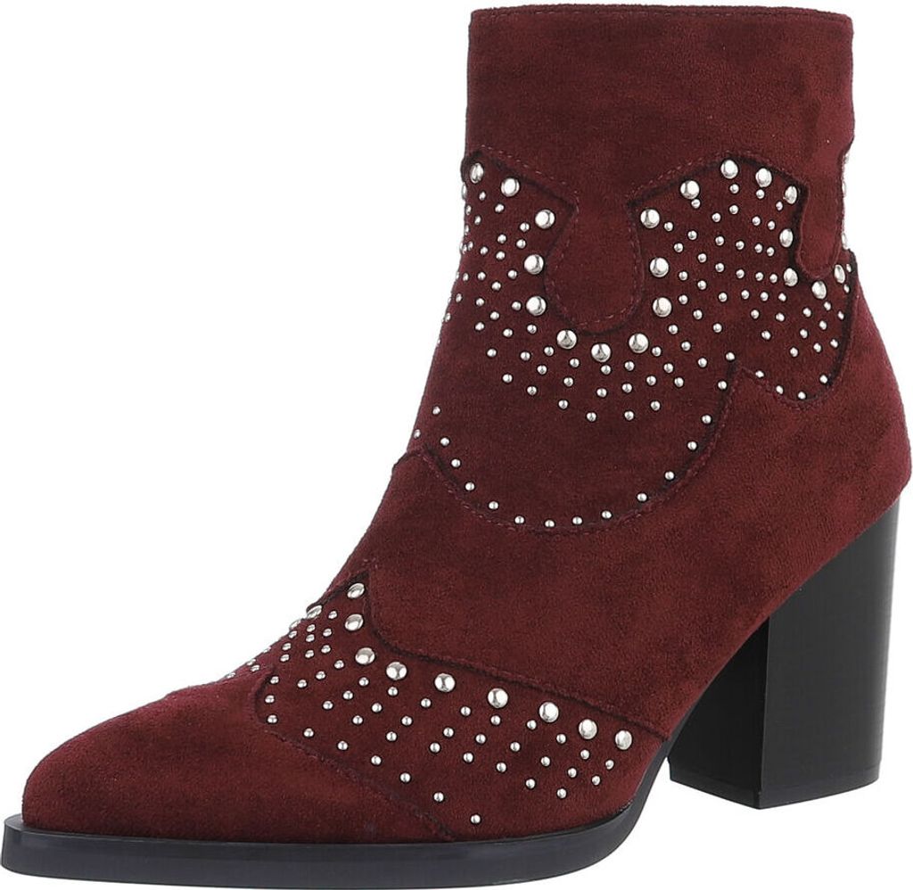 Ital-Design Damen Stiefeletten High-Heel Stiefeletten Leicht gefüttert Wildlederoptik Western- & Bikerboots 88489502 Weinrot Gr. 36
