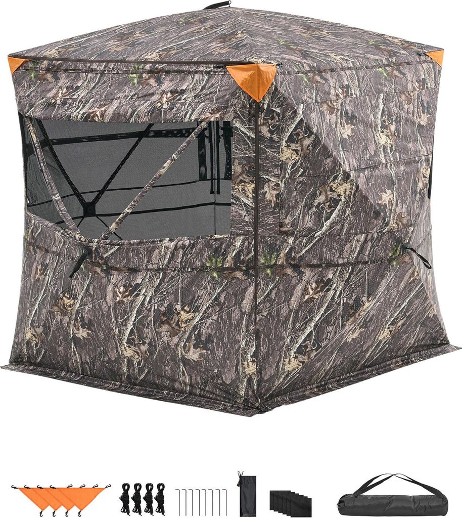 SucceBuy Jagdzelt für 4-5 Personen mit durchsichtigen Bodenblenden, Tragetasche, strapazierfähigem Tarnmaterial, geräuscharmer Reißverschlusst...