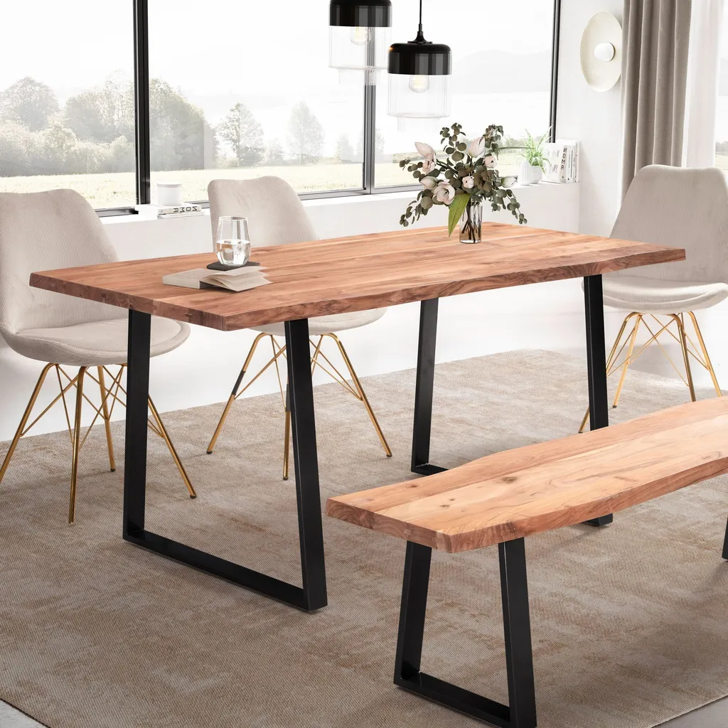 Table de cuisine bois et métal 140x80 cm pour repas convivial design