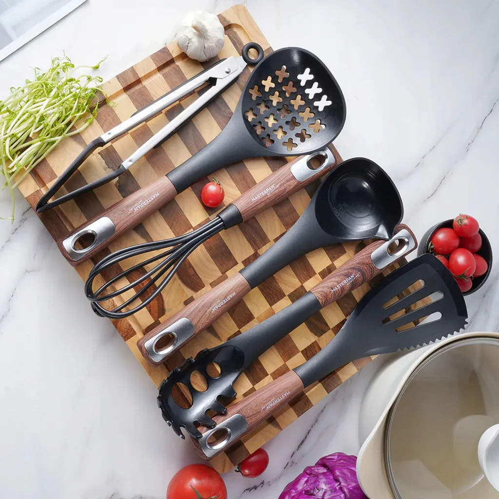 Set d'ustensiles de cuisine 7 pièces en silicone gris avec support - 3