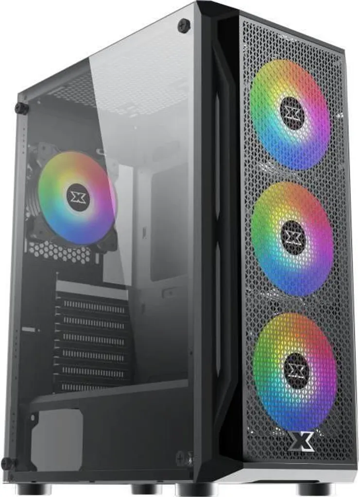 Case per PC XIGMATEK Gaming X, Midi Tower, ATX, 4 ventole RGB da 120 mm, USB 3.0, vetro temperato, nero