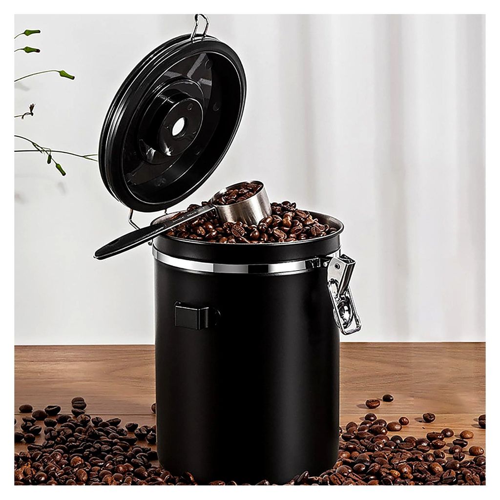 Kaffeebehälter, luftdichte Kaffeedose aus Edelstahl mit Löffel und Kalenderrad für Tee, Nüsse, Kakao (2,8 L)