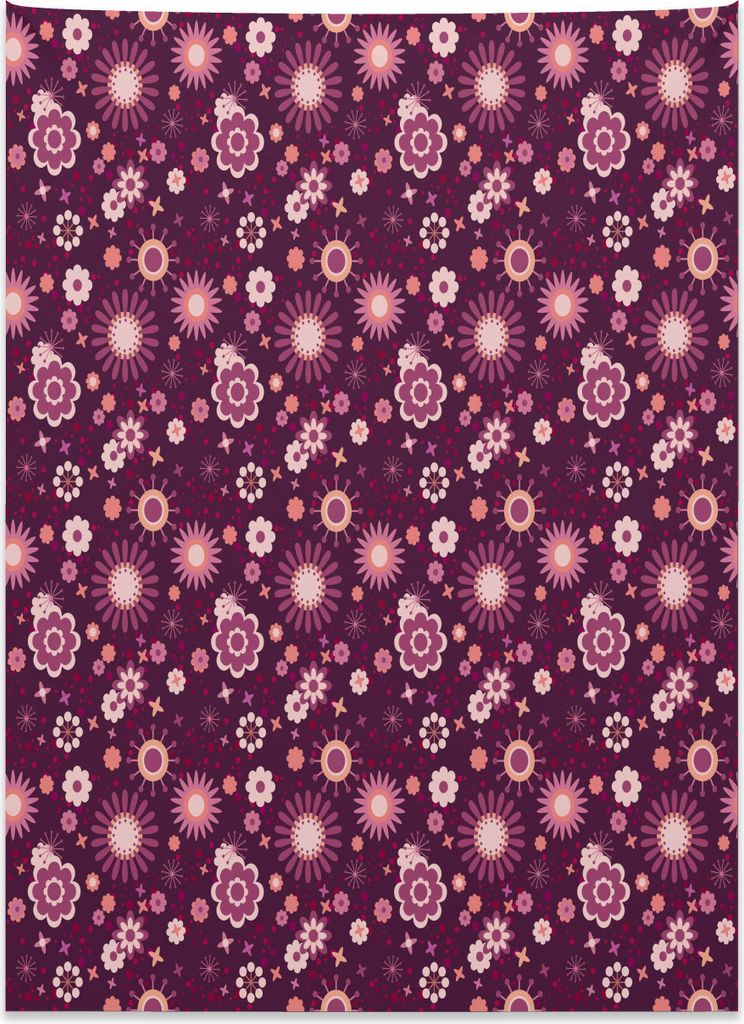 Abakuhaus Aubergine Wandteppich, Abstrakt blumen niedlich aus Weiches Mikrofaser Stoff Kein Verblassen Klare Farben Waschbar, 110 x 150 cm, Dunkel ...