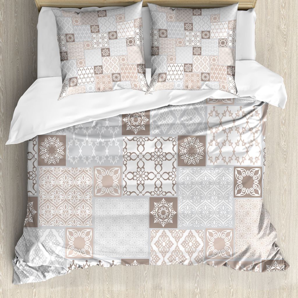 ABAKUHAUS Orient Bettbezug, Pastell Oriental Motif, Milbensicher Allergiker geeignet mit Kissenbezügen, 155 cm x 220 cm - 80 x 80 cm, Weiß Beige ...