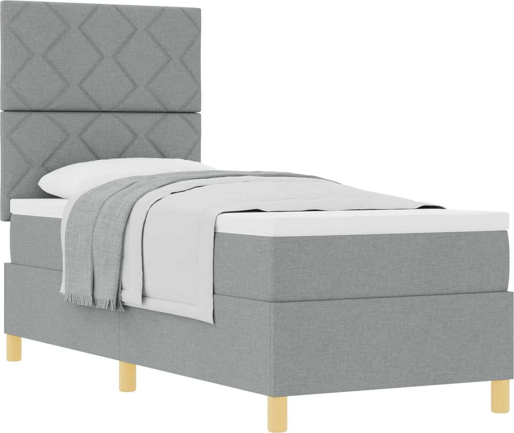 Boxspringbett mit Matratze Hellgrau 80 x 200 cm Stoff