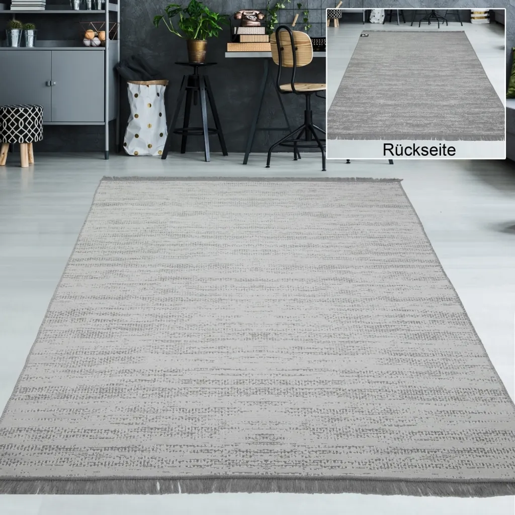 Tapis de salon gris réversible 120 x 170 cm pour déco moderne et chic