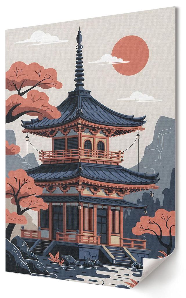 Tempel in Japan- Kunstdruck A2 (42x59 cm) - Dekorativ, japanisch- Wandbild für Wohnzimmer Schlafzimmer & Flur, Modernes Poster Wanddeko, Ungerahmt