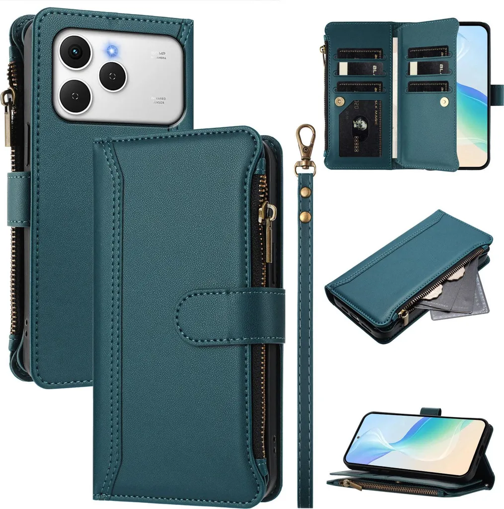 Cover Premium Tecno Spark 40 Verde Bosco: Portafoglio, Zip e Stand