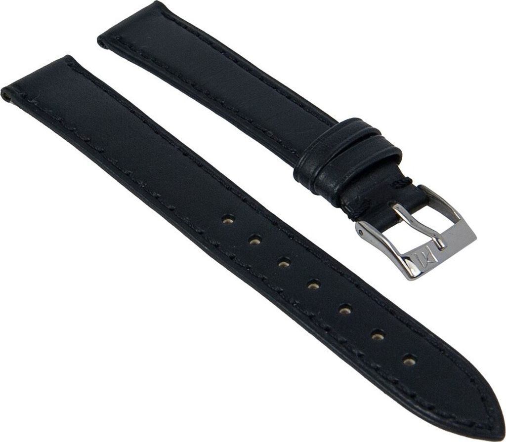 Uhrenarmband echt Kalbsleder schwarz flach Minott 27838, Stegbreite:16mm, Schließe:Silbern