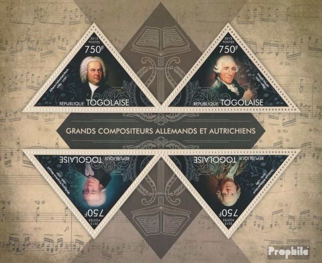 Briefmarken Togo 2013 Mi 5016-5019 Kleinbogen (kompl. Ausgabe) postfrisch Johann Sebastian Bach