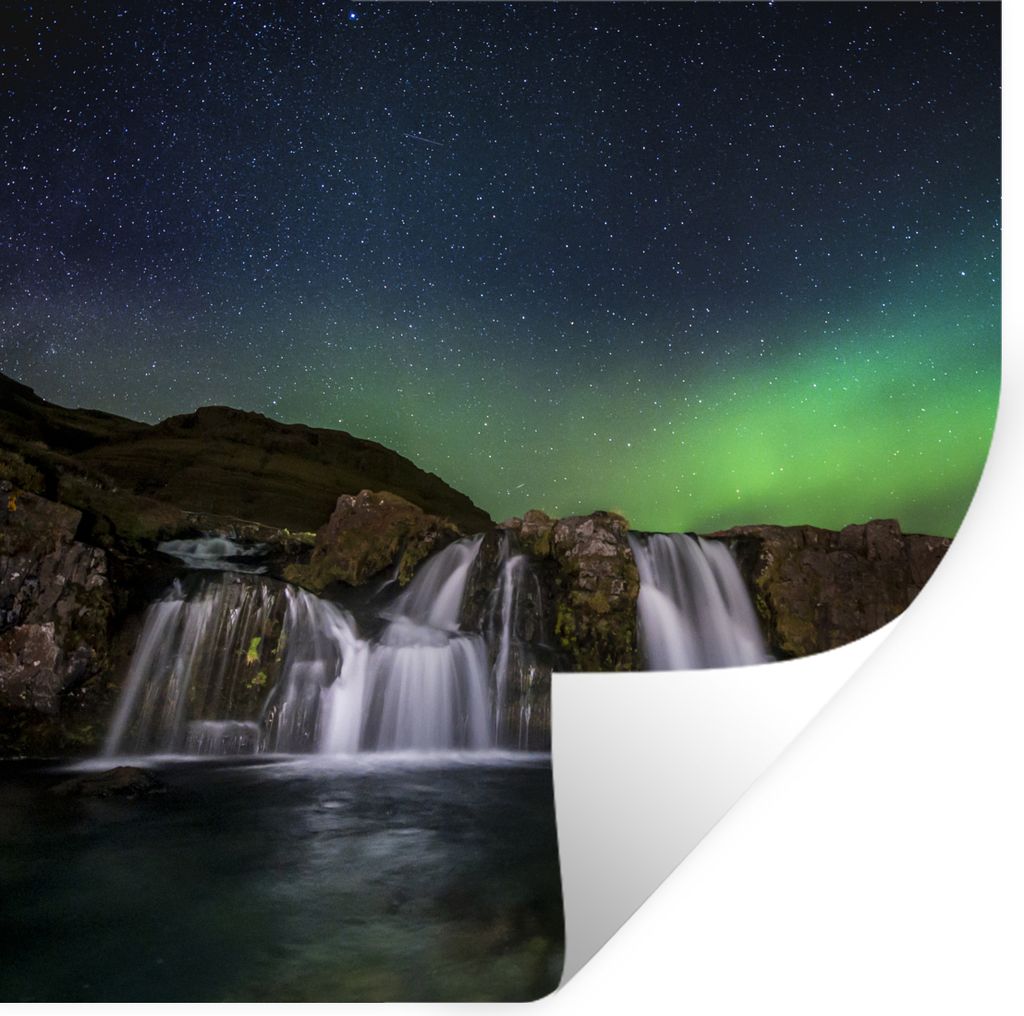 MuchoWow Wandtattoo Wandsticker Wandaufkleber Nordlicht - Wasserfall - Island - Natur 80x80 cm Selbstklebend und Repositionierbar - Wierderverwen...
