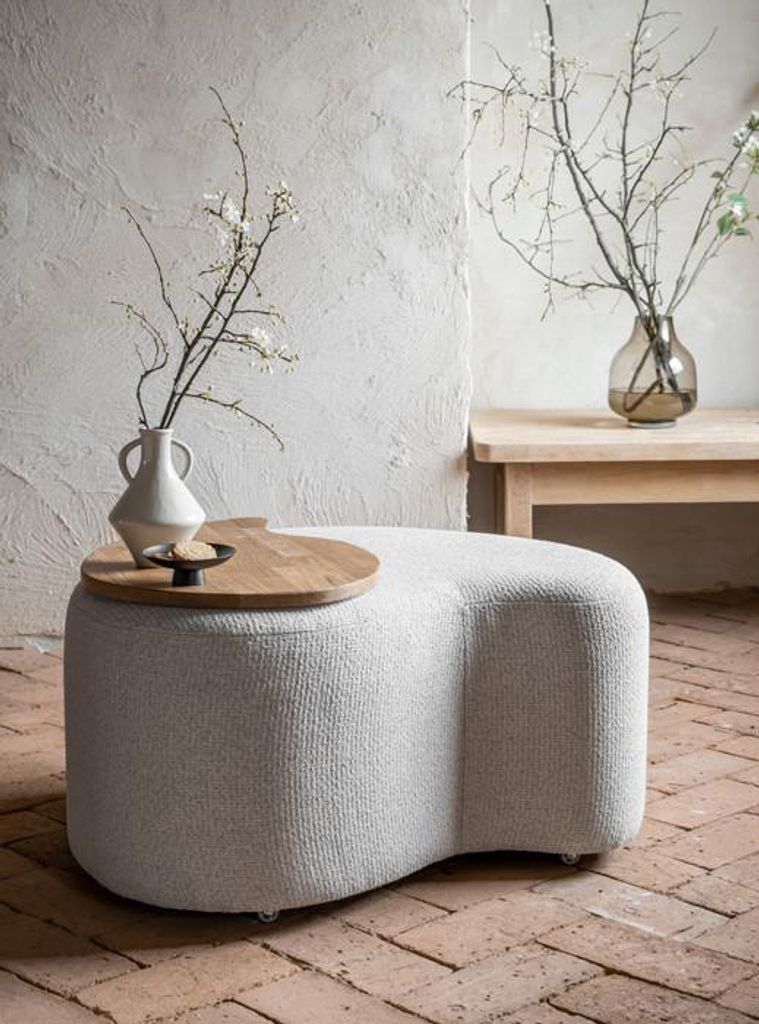 MIUFORM Miuf Siena Pouf Melange - Sitzpouf - 68x64cm - Grau und Creme - Fußablage Hocker Sitzhocker