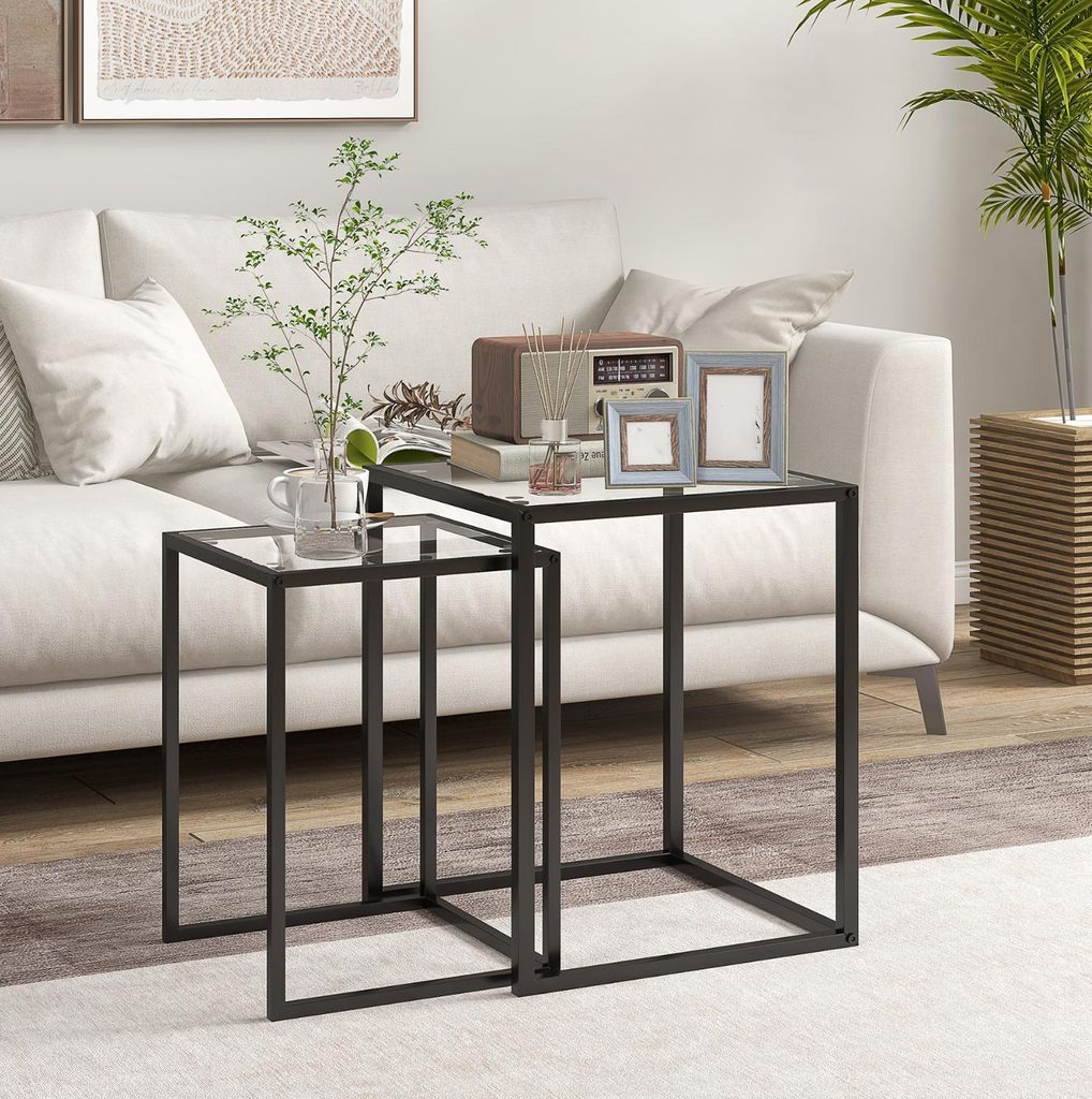 2er Set Couchtisch, Beistelltisch stapelbarer Nachttisch Couchtisch mit Beinen, Modern für Wohnzimmer