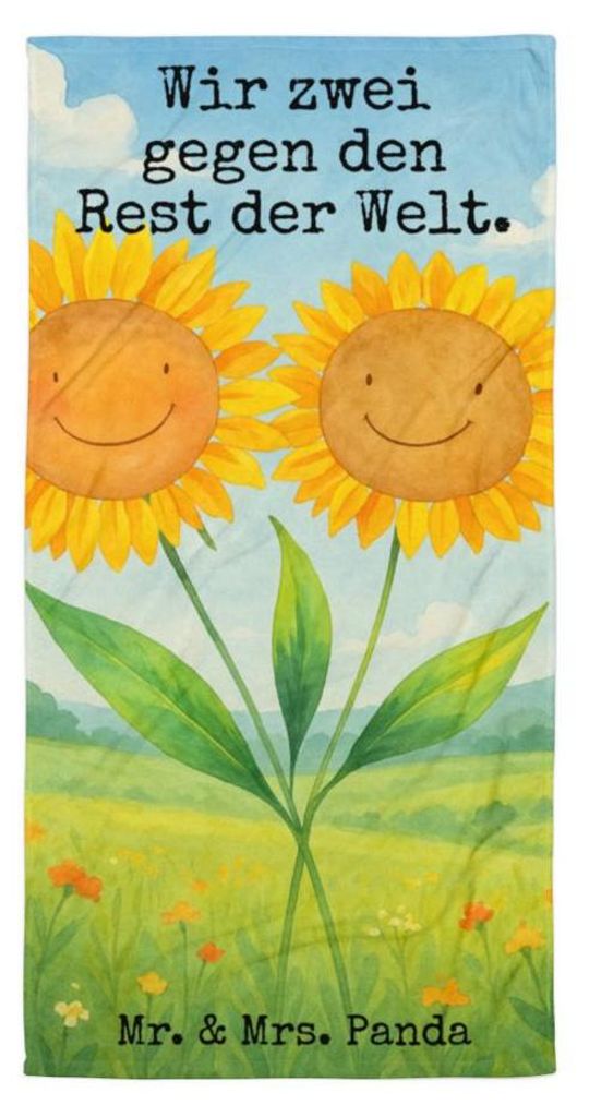 Mr. & Mrs. Panda Handtuch Blume Sonnenblume Design - Weiß - Geschenk, Reisehandtuch, Badehandtuch, Strandtuch, Beste Freundin, Vertrauen, Garten, ...