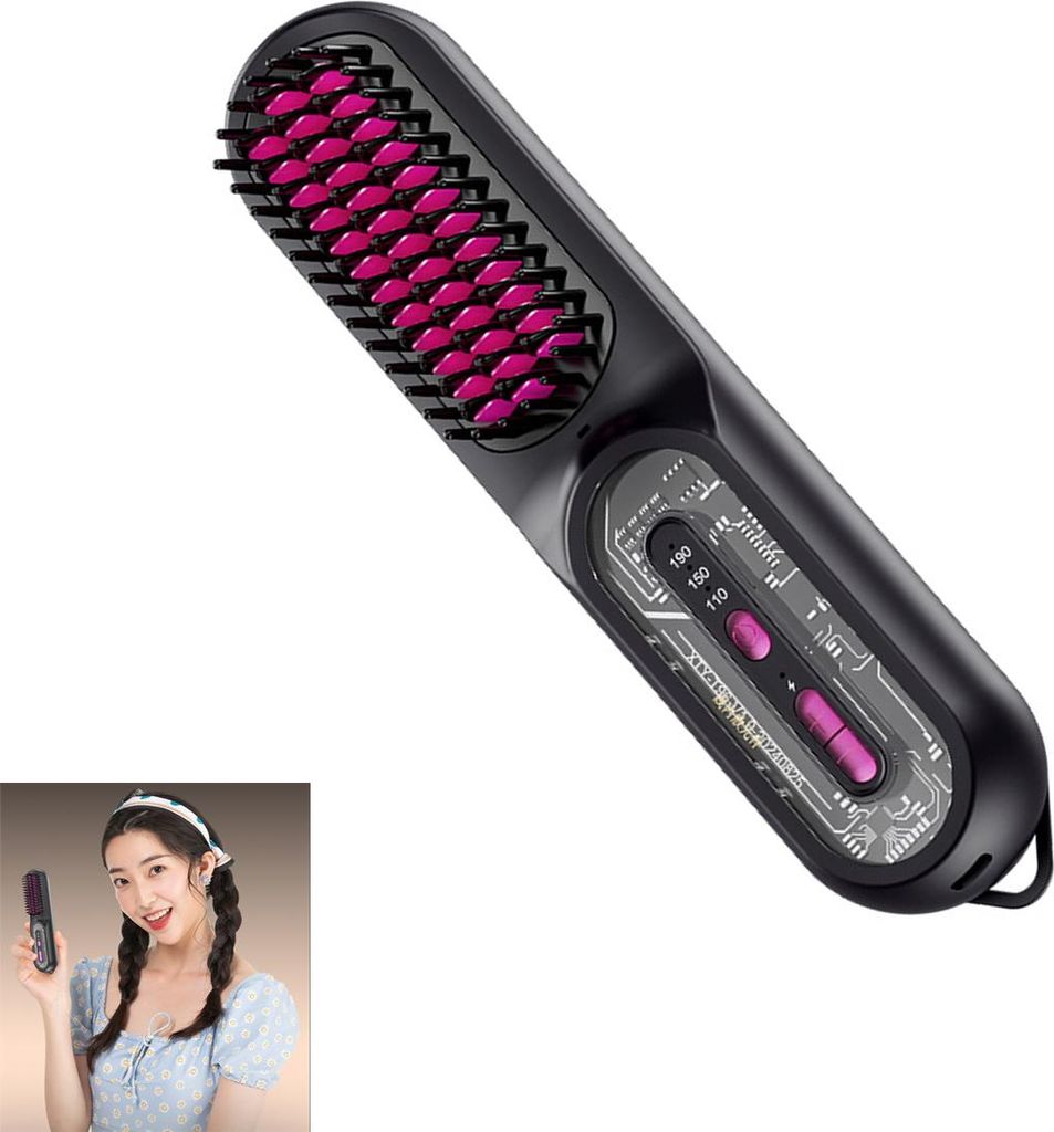 Glätteisen für Locken & Glätten,Haarglätter Bürste,Einstellbare Temperatur, Keramik Haar Straightener, 2 in 1 Haarglätter 110-190°C 20cm