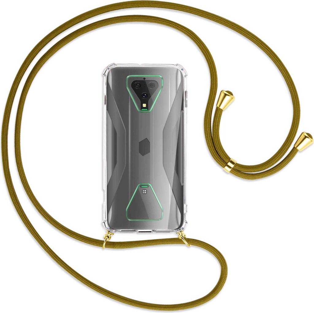 Handykette Backcover-Schutzhülle mit Band (Metall goldfarben) für Xiaomi Black Shark 3 - khaki