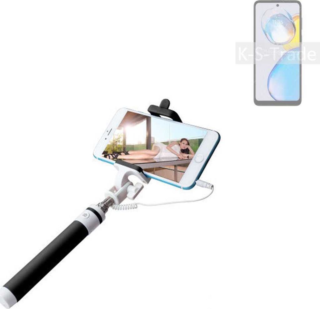K-S-Trade Selfie Stick kompatibel mit Motorola Moto E32 India Selfiestick kabelgebunden Monopod mit Kabel Stab Stange Selfportrait Handheldstick